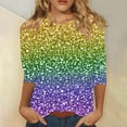 thumbnail image 1 of RKSTN Mardi Gras 3/4 Sleeve T Shirts for Women Top Oversized Crewneck Carnival Mask Print 3/4 Length Sleeve Shirt Womens Casual Round Neck Mask Tuesday Carnival Party Three Quarter Sleeve Tee Shirt, 1 of 5