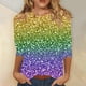 thumbnail image 1 of RKSTN Mardi Gras 3/4 Sleeve T Shirts for Women Top Oversized Crewneck Carnival Mask Print 3/4 Length Sleeve Shirt Womens Casual Round Neck Mask Tuesday Carnival Party Three Quarter Sleeve Tee Shirt, 1 of 5