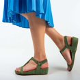 thumbnail image 2 of XYD Women Round Open Toe T-Strap Platform Wedge Low Heel Sandals Ankle Strap Buckled Dress Casual Shoes Size 7 Green, 2 of 4