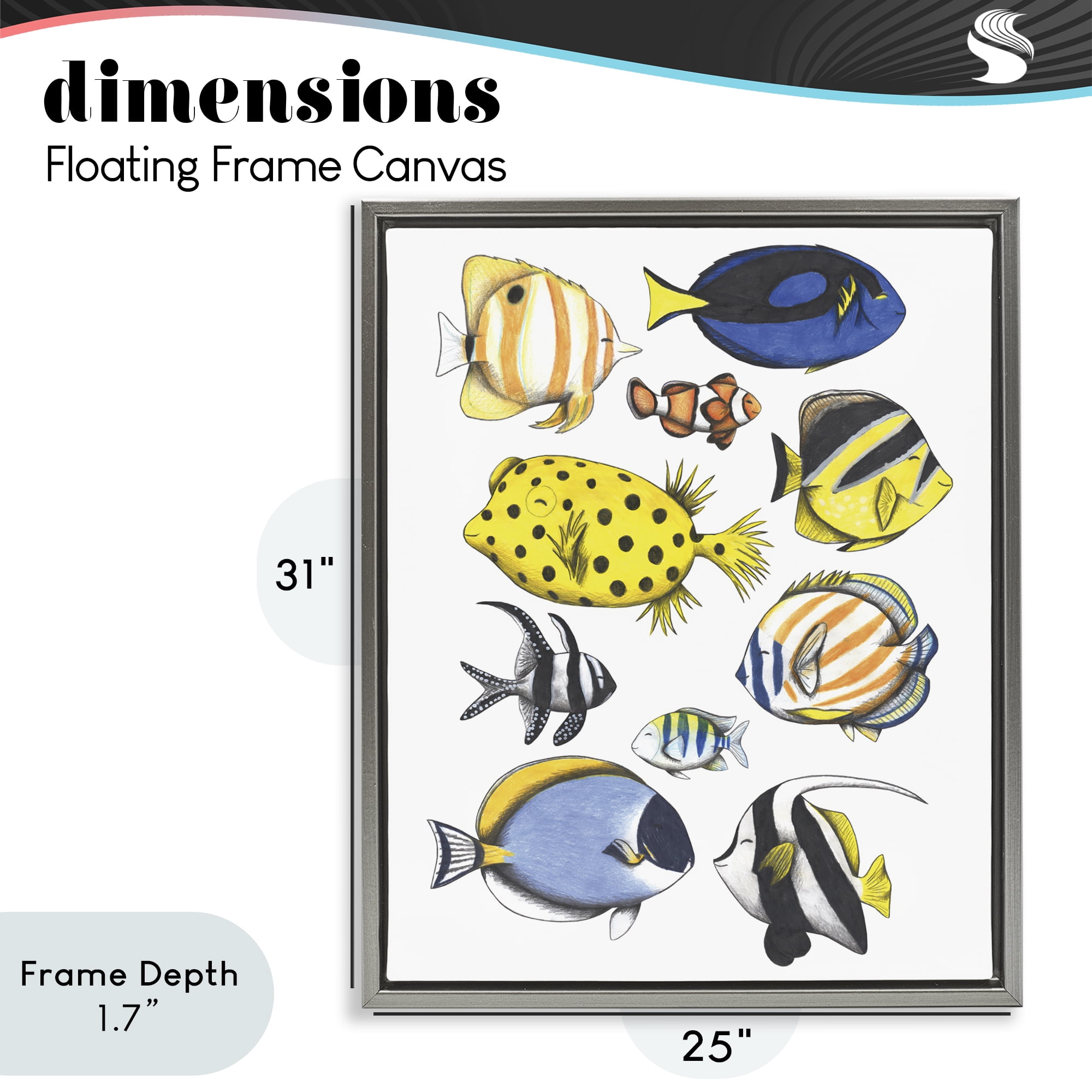 Stupell Industries Aquatic Fishes Collection Gray Framed Floater Canvas Wall Art, design by Cecilia Battaini