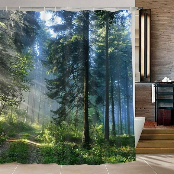 HCBY Nature Shower Curtain Grove Forest Early Fall Scenery in Woodland Image Print Cloth Fabric Bathroom Decor Set with Hooks (Multicolour#21,70"x59")