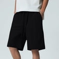 thumbnail image 2 of BXINGOHAI Mens Linen Shorts Casual Elastic Waist Drawstring Summer Beach Shorts Pockets Classic Fit Black,M, 2 of 6
