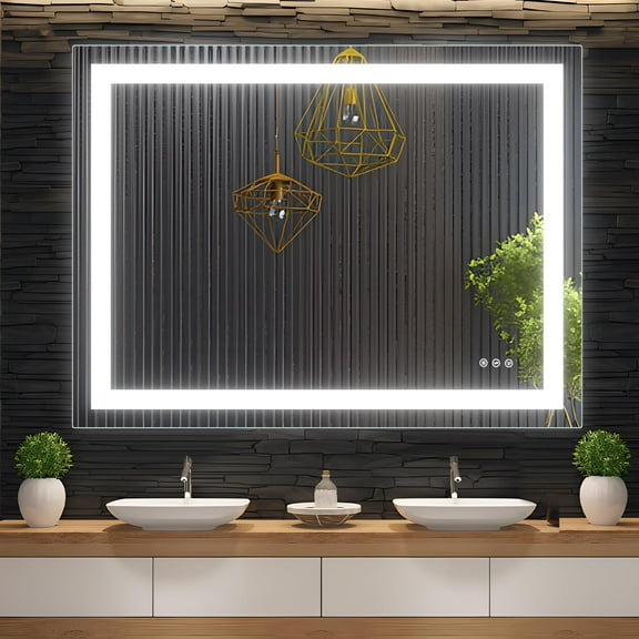 Maritcute LED Bathroom Mirror with Front and Backlit Lights,48 x 36 Inch Anti-Fog Lighted Vanity Mirror, Stepless Dimmable, 3-Color Modes, Horizontal/Vertical Makeup Mirror