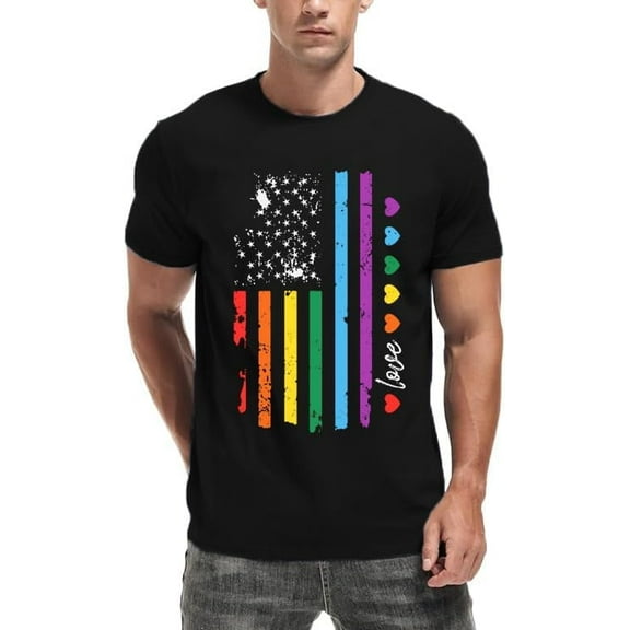 Pride Shirt Men American Flag LGBTQ Tshirts Gay Heart Rainbow Top Tops Tee