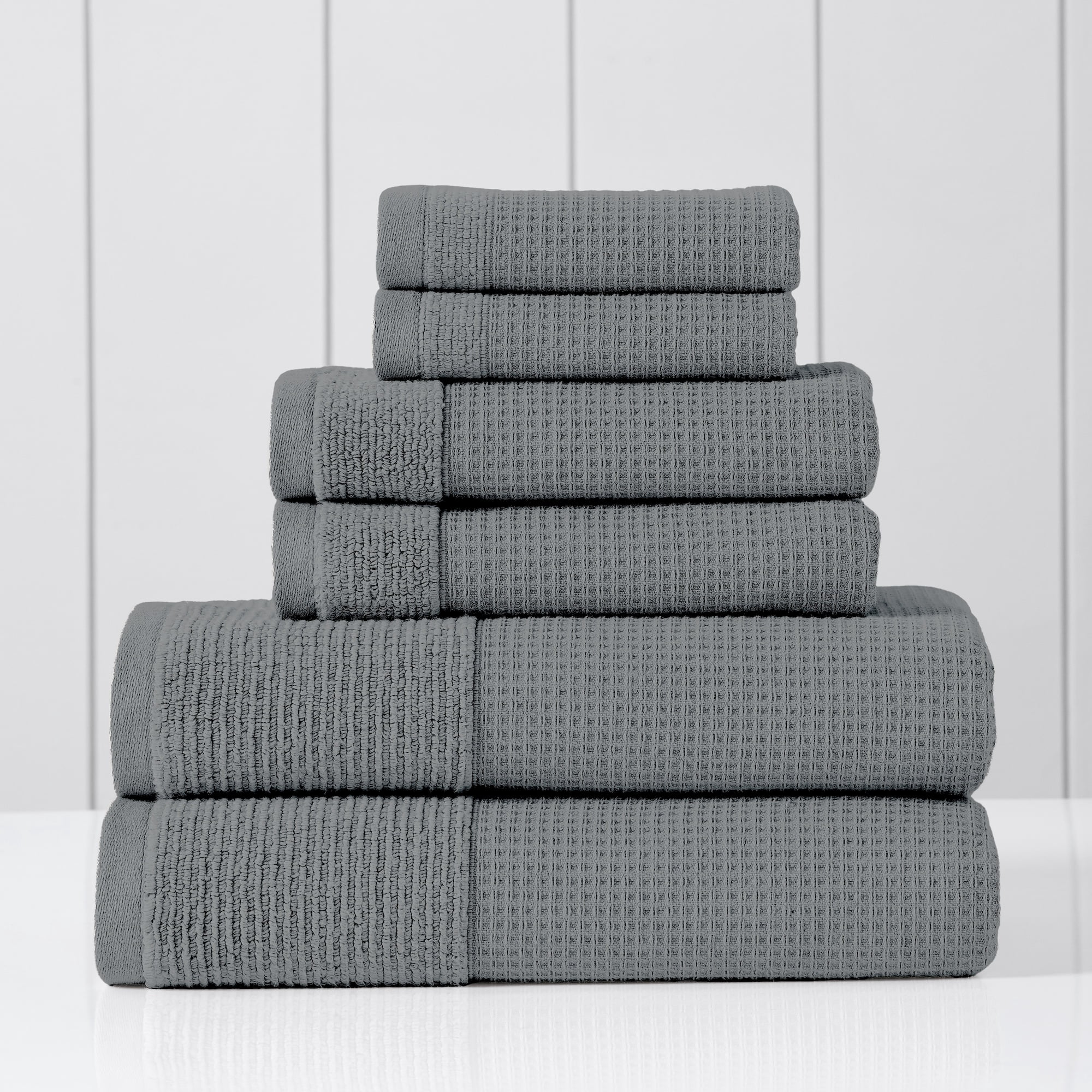 Modern Threads Waffle-Rib 6-Piece Cotton Bath Towel Sets, Carbon