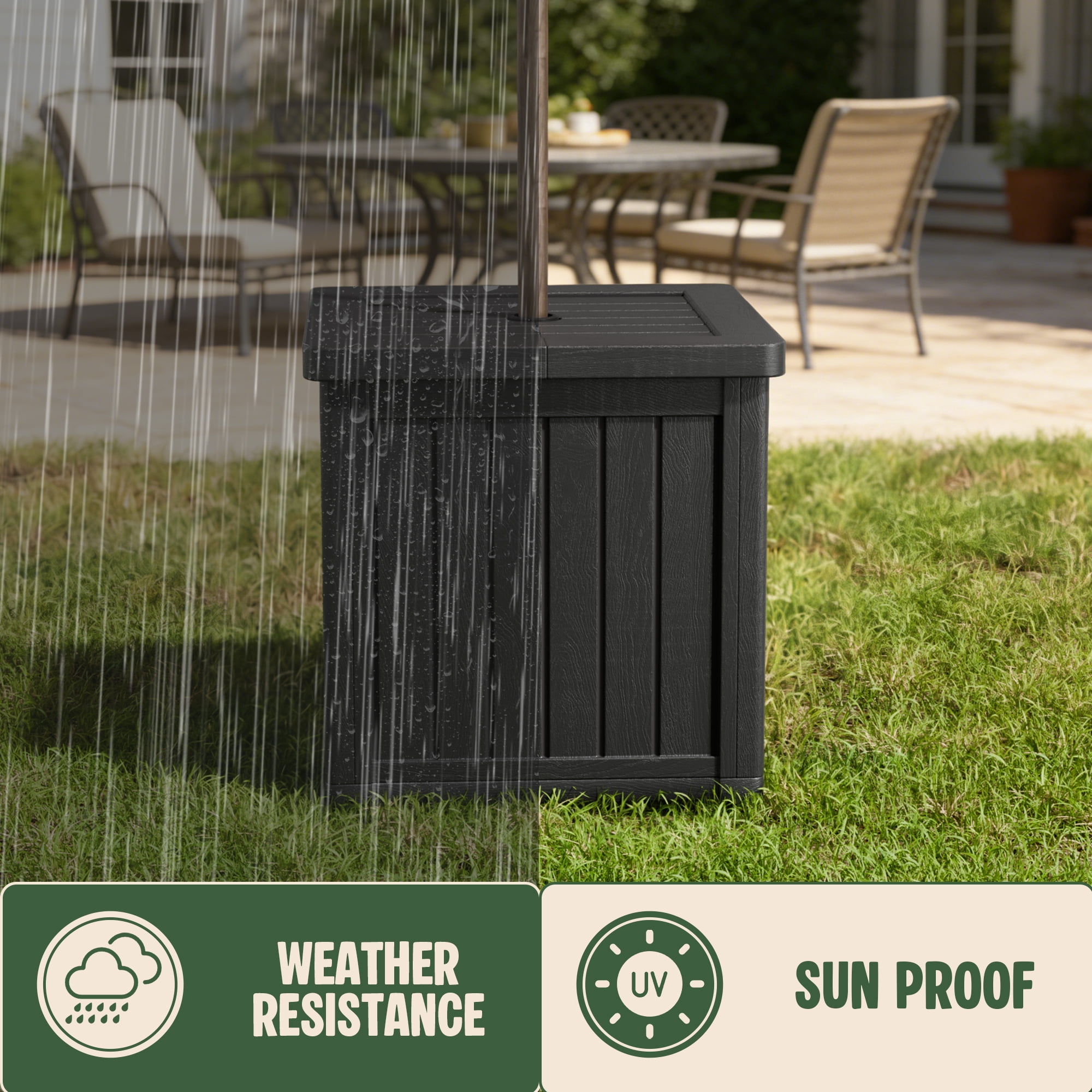 Chiccushion Umbrella Side Table, Patio Umbrella Base with 2.2 inch Hole, Fade & Scratch Resistant Lounger Table for Outdoor, Pool, Picnic, Black