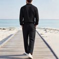 thumbnail image 6 of LEKWK 2 Piece Casual Set for Men Long Sleeve Button Down Shirt and Drawstring Pants Lightweight Breathable Sleepwear Summer Casual Lounge Outfit Black M, 6 of 6