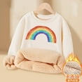 thumbnail image 3 of SonxaHe Toddler Girls Sweatshirt Fleece Lined Rainbow Print Long Sleeve Tshirt Child Warm Soft Cozy Winter Sweatshirts Beige,Sized 4-5, 3 of 3