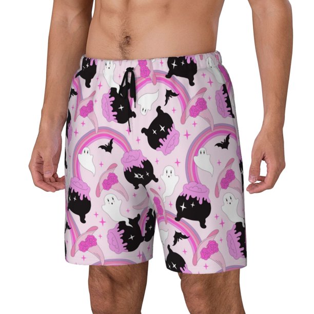 Fotbe Pink Girl Halloween Traje de Baño para Hombre – Shorts de Natación de Secado Rápido con Forro y Bolsillos-Medium