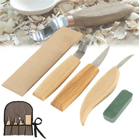 Wood Carving Tools Set for Spoon Carving 3 Knives in Tools Roll Leather Strop and Polishing Compound Hook Detail