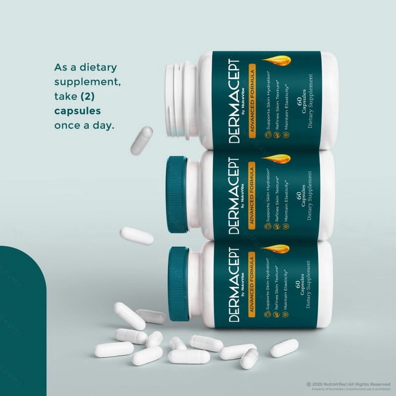 (3 Pack) DermaCept Capsules – Daily Skin Formula with a Clean, Natural Blend Inspired by Derma Cept Care Routines | Supports Hydration, Texture & Radiant Glow from Within (180 Capsules)