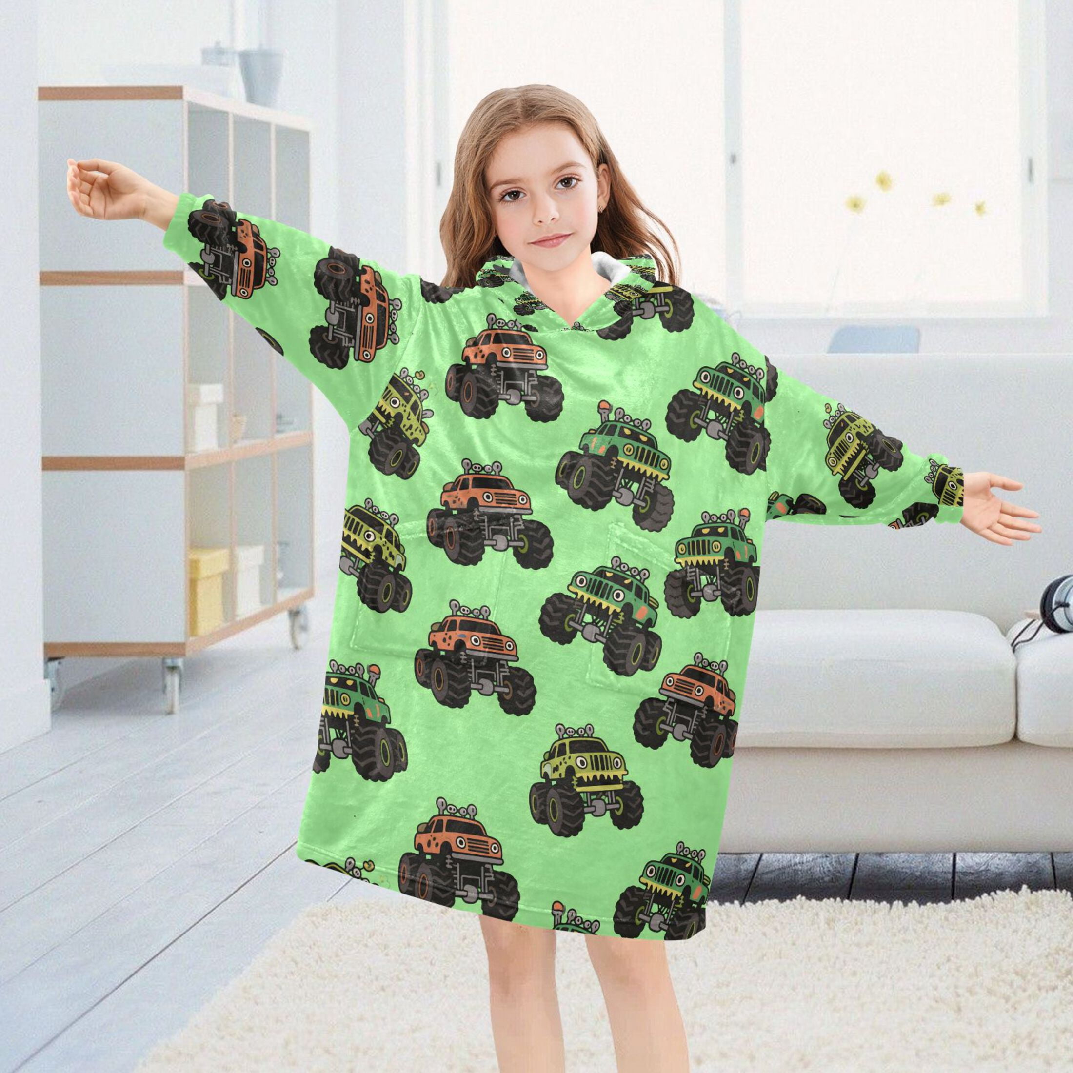 joogoo Blanket Hoodie for Trucks Cartoon Green Oversize Sweatshirt 3-14 YR L