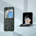 thumbnail image 2 of Funda de cuero genuino con textura Mahjong y soporte para Samsung Galaxy Z Flip5 (azul), 2 of 5