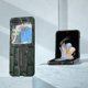 thumbnail image 2 of Funda de cuero genuino con textura Mahjong y soporte para Samsung Galaxy Z Flip5 (azul), 2 of 5