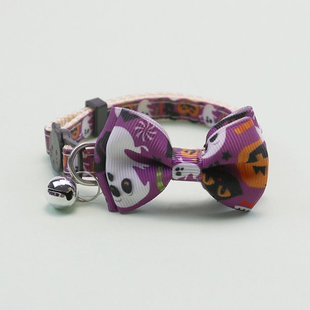 Adjustable Halloween Cat Collar with Bell and Bow Tie - Safety Buckle and Bowknot for Puppies and Kittens - Fun and Stylish Pet Accessory