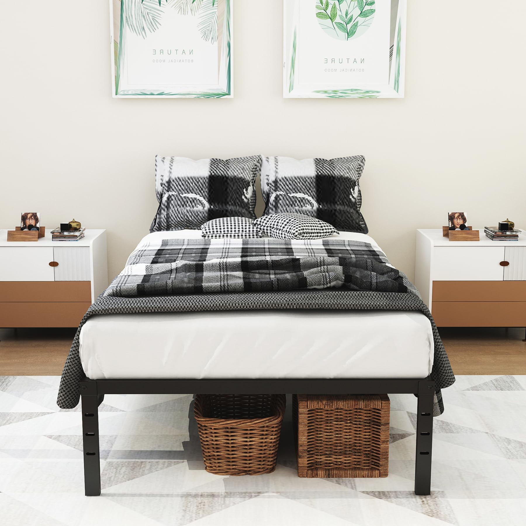 Caplisave Heavy Duty Twin XL Metal Bed Frame, 14" Platform No Box Spring Needed, Noise-Free Easy Assembly Black