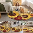 thumbnail image 6 of 7ft Round Rug, Sunflower Brown Wooden Non-Skid Rubber Backing Large Area Rugs - Living Room Bedroom Home Office, Vintage Flowers Butterfly Indoor Floor Mat Carpets Washable Rug, 6 of 9