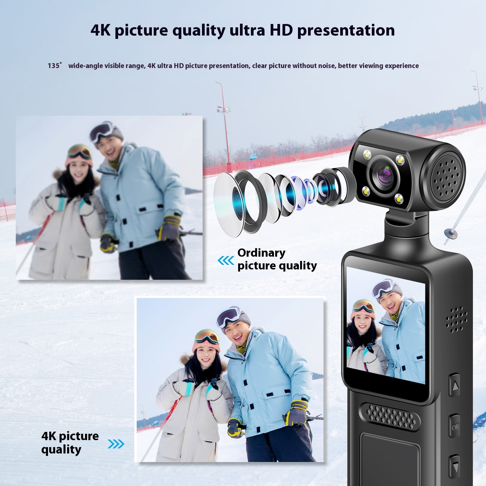 Portable Handheld 4K Pocket Camera 180 Degree Rotating Camera Portable Digital Video Recorder Cycling Sports Camcorder