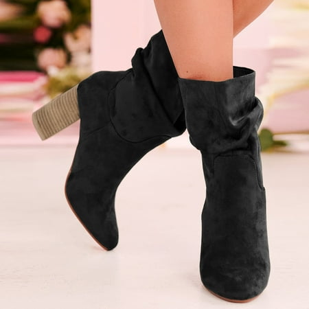 

qipaqil Round Non-Slip Boots Toe Womens Ankle Casual Flock Flats Slip-On Shoes Fashion women s boots Boots for Women Dressy