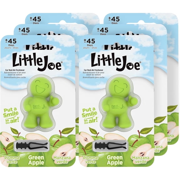 Little Joe 96416-6PK Green Apple Scent Car Air Freshener Vent Clip, Fights Odors for up to 45 Days, Long-Lasting Freshness, Cute Car Odor Eliminator, Pack of 6