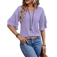 thumbnail image 2 of UVN Blouses for Women V Neck Half Bell Sleeve Shirts Summer Ladies Casual Flowy Tunic Tops, 2 of 8
