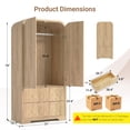 thumbnail image 4 of YDN Modern Arched Wardrobe Closet - 70" Wardrobe Closet Armoire with 2 Doors & Hanging Rod, Wooden Armoire Wardrobe Closet with Drawers Tall Armoires Storage Organizers for Bedroom,Nature Finish, 4 of 11