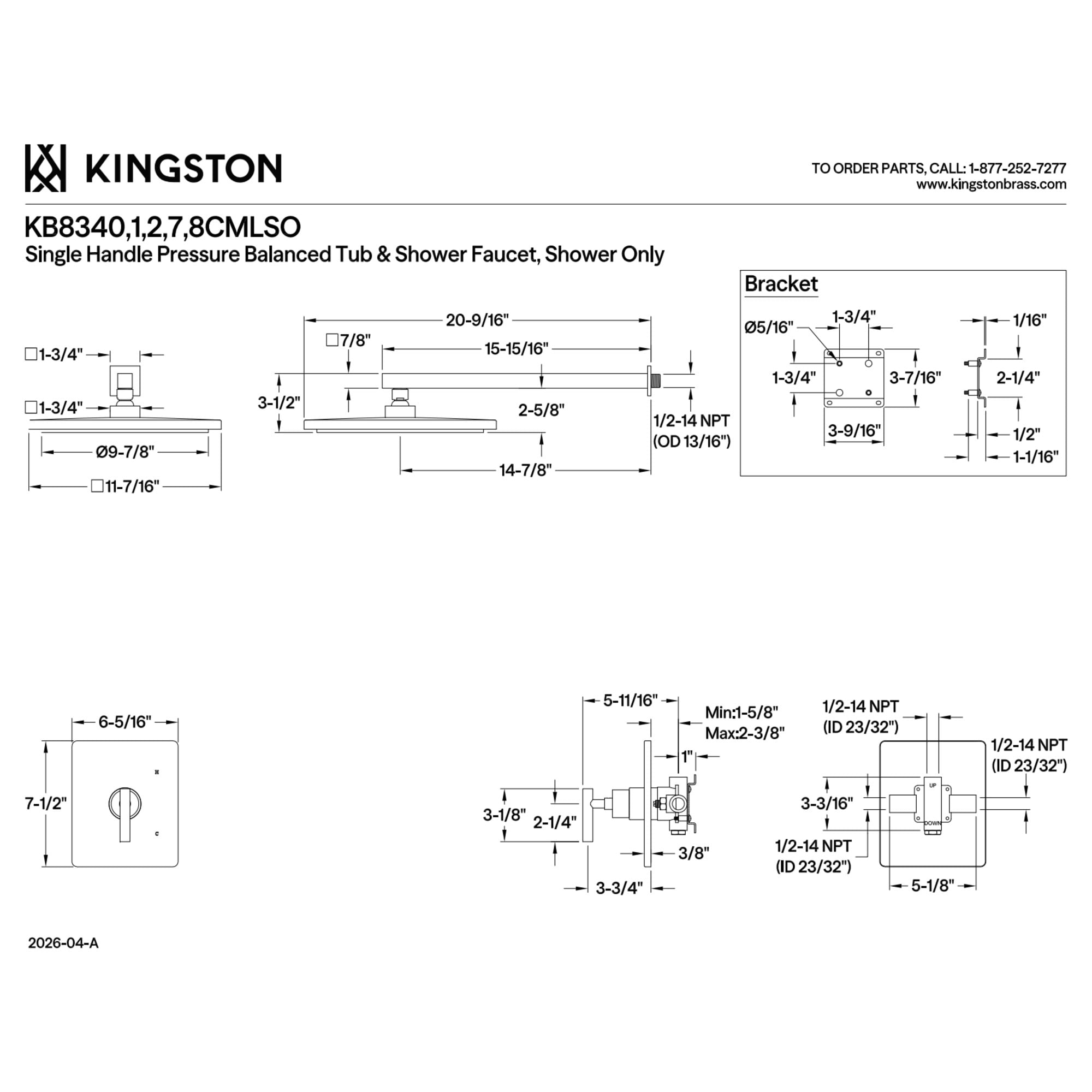 Kingston Brass KB8341CMLSO Manhattan Single-Handle Pressure Balanced Shower Faucet in Polished Chrome