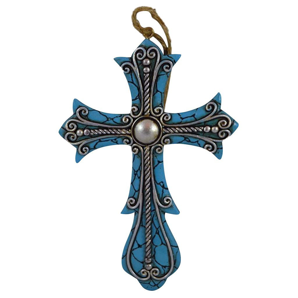 Pine Ridge Ornament Cross Turquoise with Silver Accent Hanging Home