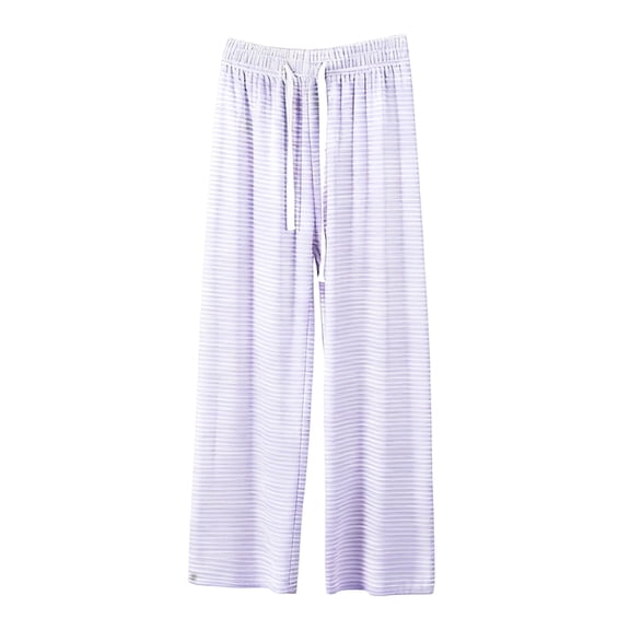 Womens Wide Leg Pants Striped Drawstring Waist Lounge Lightweight Loose Fit Bottoms Fall Winter Basics Casual Outfits Light Purple Free