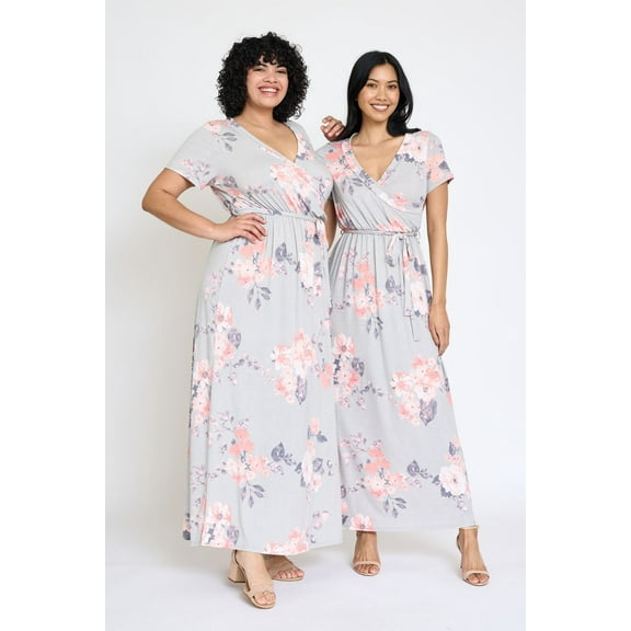 Short Sleeve Surplice Maxi Dress with Sash | 5 Colors | S-3X