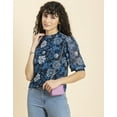 thumbnail image 7 of MoomayaWomens PrintedTurtle Neck Top,Cuffed QuarterSleeves Summer Chic Tops, 7 of 7