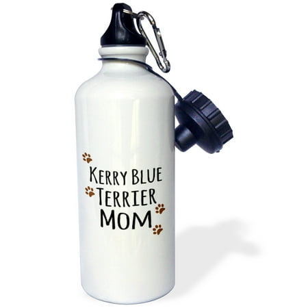 3dRose Kerry Blue Terrier Dog Mom - Doggie by breed - brown muddy paw prints - doggy lover - pet owner mama, Sports Water Bottle, 21oz