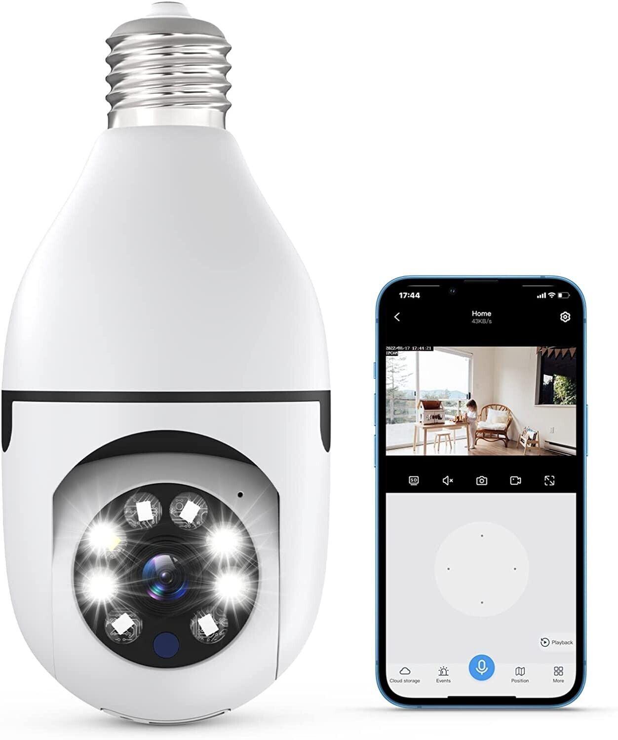 Light Bulb Security Camera Wireless Outdoor, 2.4GHz Light Socket ...
