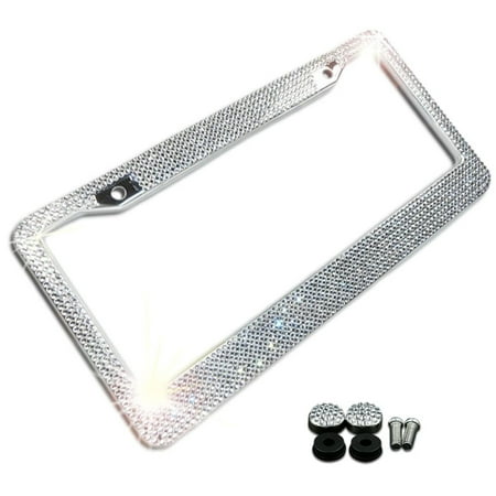 Zone Tech Crystal License Plate Frame Jeweled Vanity Plate Holder Bling Car Accessories