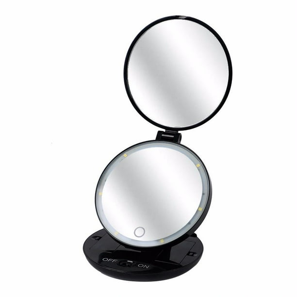Folding Travel Mirror with Light 1X/5X LED Lighted Makeup Mirror (Black