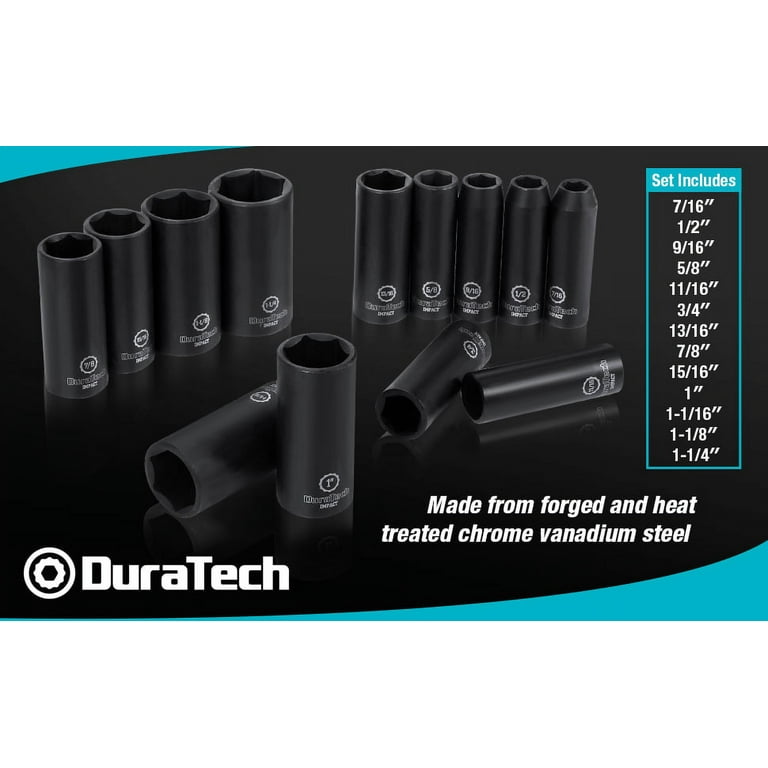 DURATECH 1/2 Inch Drive Deep Impact Socket Set,13 Piece Standard (SAE)  Sockets (7/16