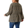 thumbnail image 3 of Agnes Orinda Women's Plus Size Floral V Neck Half Placket Casual Chiffon Blouse, 3 of 5