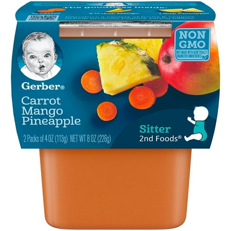 (8 Pack) Gerber 2nd Foods Carrot Mango Pineapple Baby Food, 4 oz. Tubs