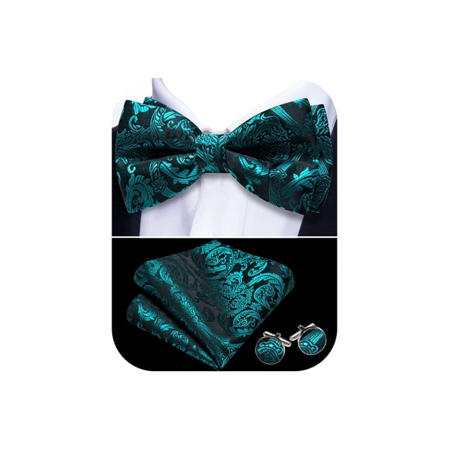 Conjunto de pajarita Barry.Wang, color verde azulado, negro, floral, seda formal