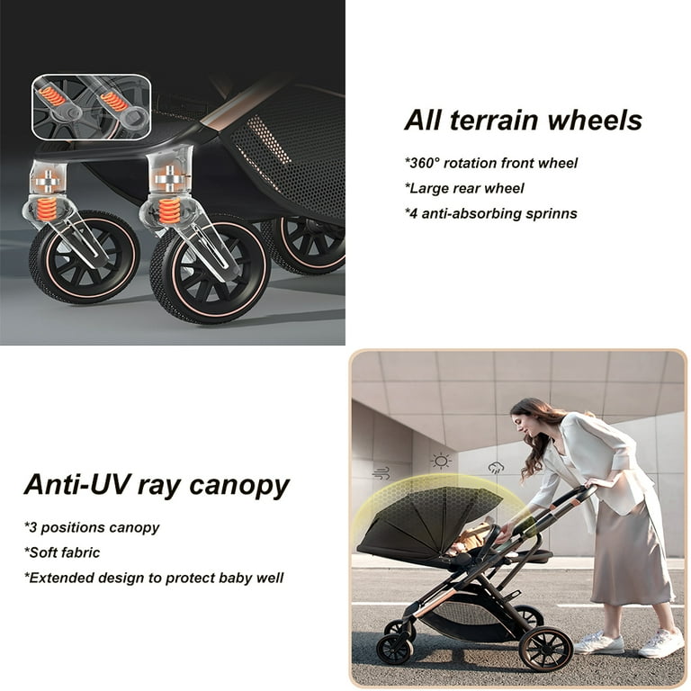 High View Baby Stroller Ergonomics Seat Portable Baby Pram One Hand to Recline Pushchair