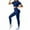 Dark Blue, variant on Seamless Workout Sets for Women High Waist Yoga Leggings and Short Sleeve Crew Neck Crop Tops 2 Piece Athletic Outfits Gym Clothes Multi Colors