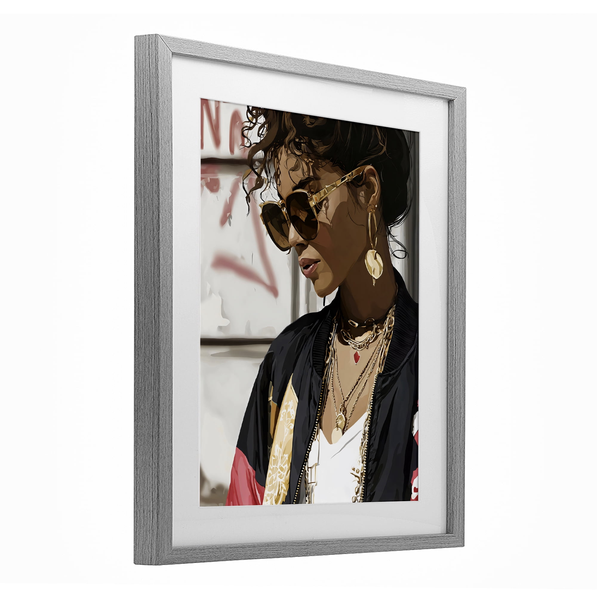 Stupell Industries Woman in Sunglasses With Jewelry Gray Framed Print Under Glass, design by Franklyn Gregory