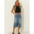thumbnail image 4 of DARING DIVA Women's Slit Front Washed Jean Midi Skirts with Pockets L Grey Blue, 4 of 6