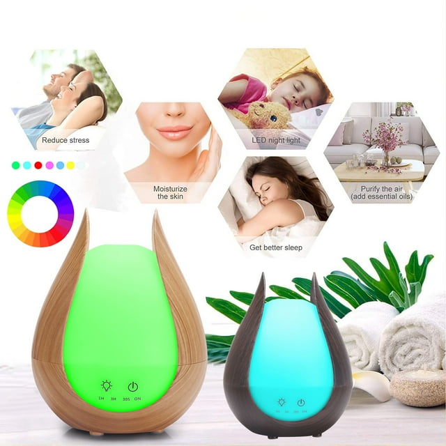 Difusor de Aceite de Aromaterapia, Capacidad de 200 Ml, Luces Led de 7 Colores, Vapor Silencioso, Temporizador de Apagado Automático, Humidificador para Habitaciones Grandes, Oficina, Decoración Del