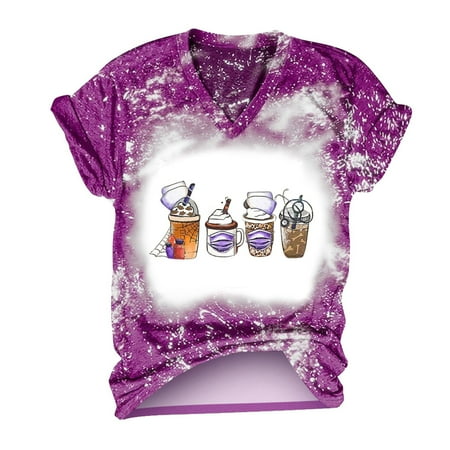 

HSMQHJWE Lace Tank Pajama Tops Women Printed Shirt For Womens Casual Short Tie Dye Sleeves Tops V Neck Tee Tunic Flower Loose Side Blouse Trendy Summer Tops For Women