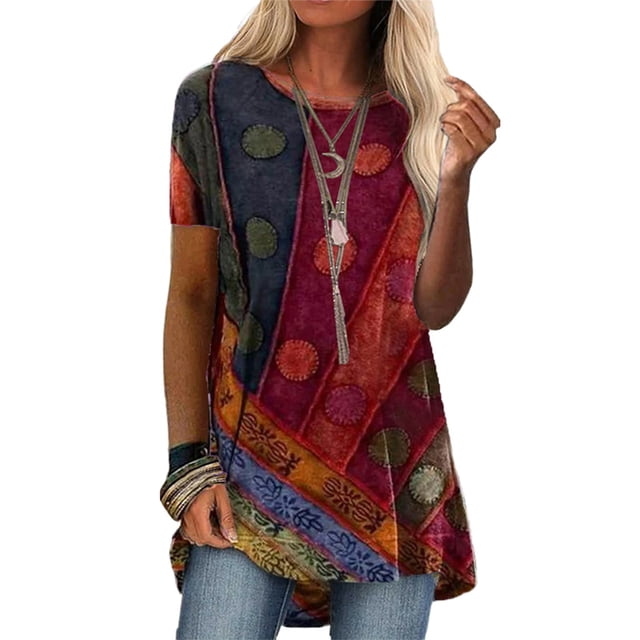 UKAP Túnicas para mujer Tops Túnica fluida Camisas Blusas estampadas Verano Manga corta Swing Top