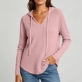 thumbnail image 6 of Hoodies for Women V Neck Waffle Knitted Long Sleeve Drawstring Pullover Sweatshirt Casual Fall Winter Top, 6 of 8