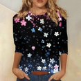 thumbnail image 2 of Summer Tops, 3/4 Sleeve Shirts Cute Flower Print Graphic Tees Blouses Casual Plus Size Basic Tops Pullover Women Corset Tops For Shacket Tops Animal Shacket Tank Tops Tunic (XL, Light Blue) ZMTing, 2 of 4