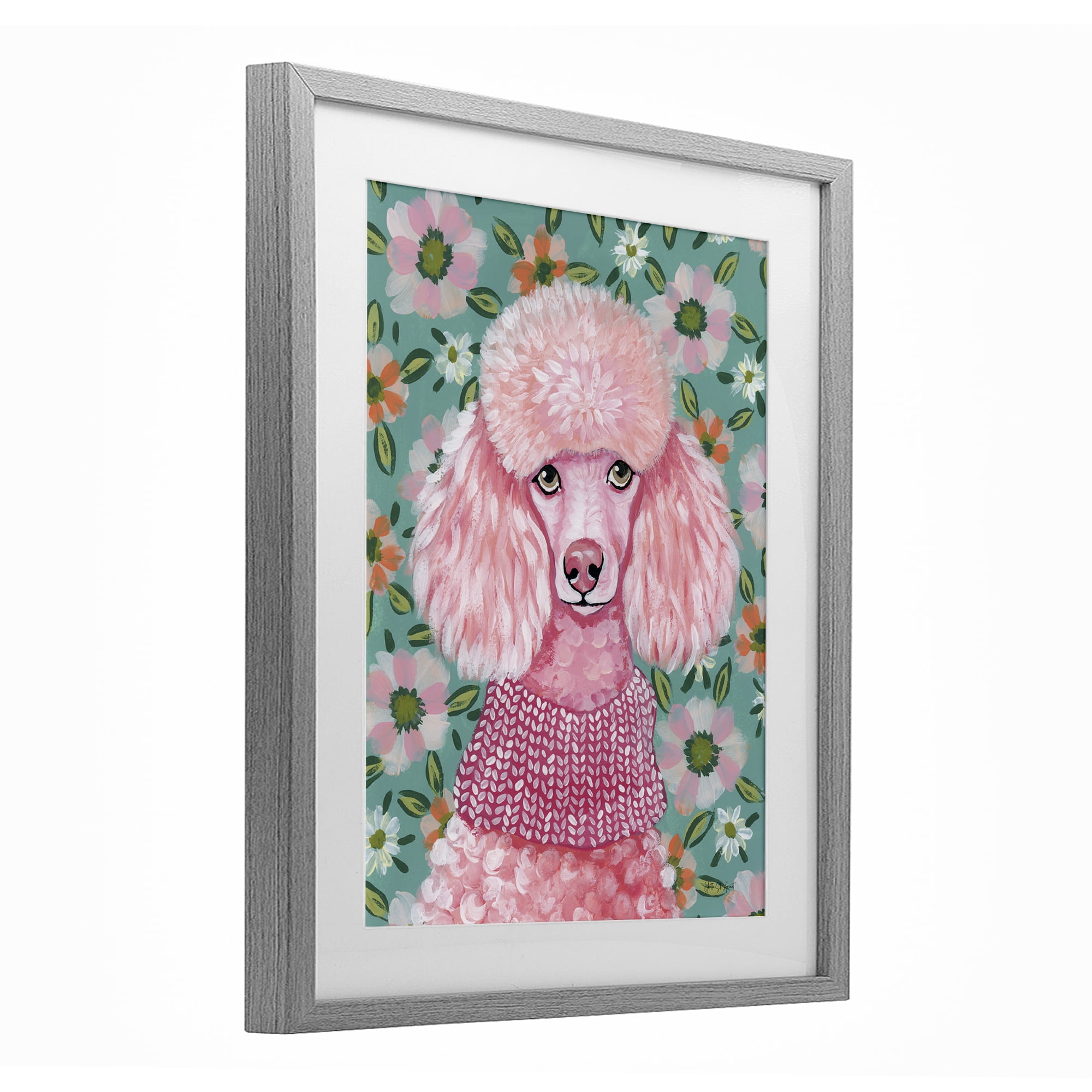 Stupell Industries Floral Poodle In Pink Gray Framed Print Under Glass, design by Yvette St. Amant