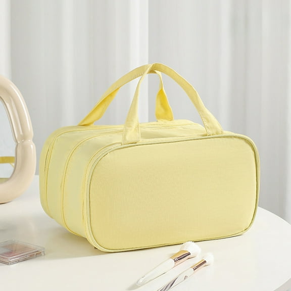 Large-Capacity Portable Cosmetic Bag, Multi-Layer Organizer with Three Compartments for Makeup Storage, Durable Cloth Travel toiletry Case for Brushes and Beauty tools